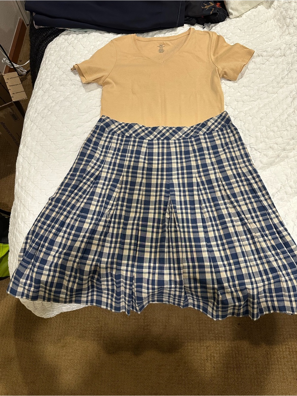 Lot Brooks Brothers Blue Plaid Cotton Pleated Skirt w/ Matching Shirt